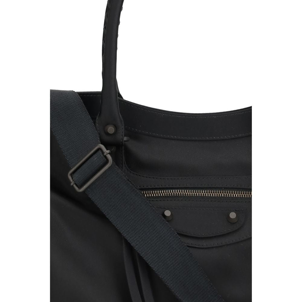 Black Synthetic Handbag with Adjustable Strap