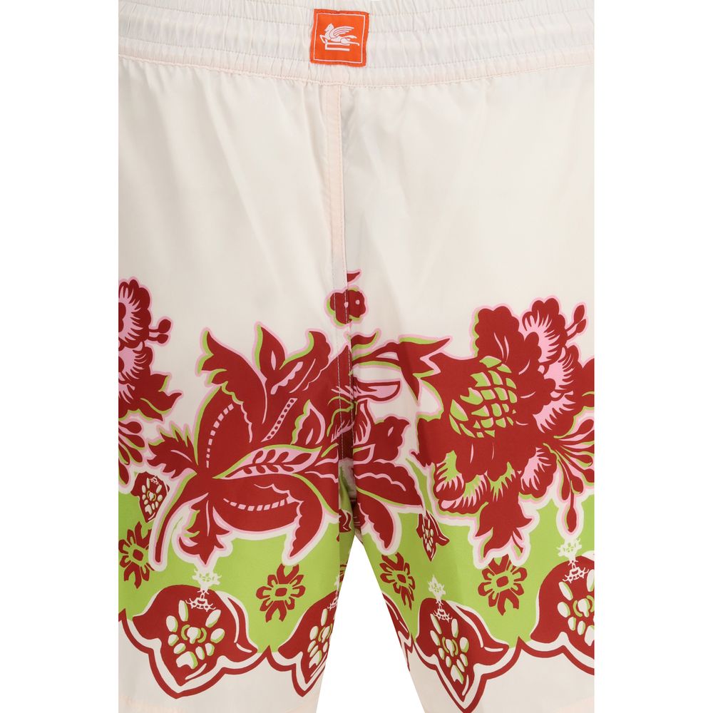 Multicolor Synthetic Swim Shorts with Floral Print