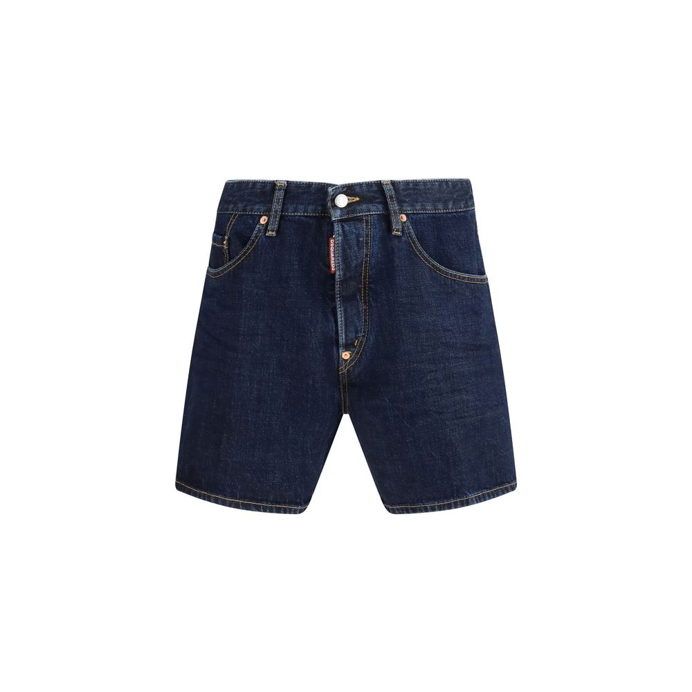 Blaue Baumwoll-Bermudashorts mit Gürtelschlaufen