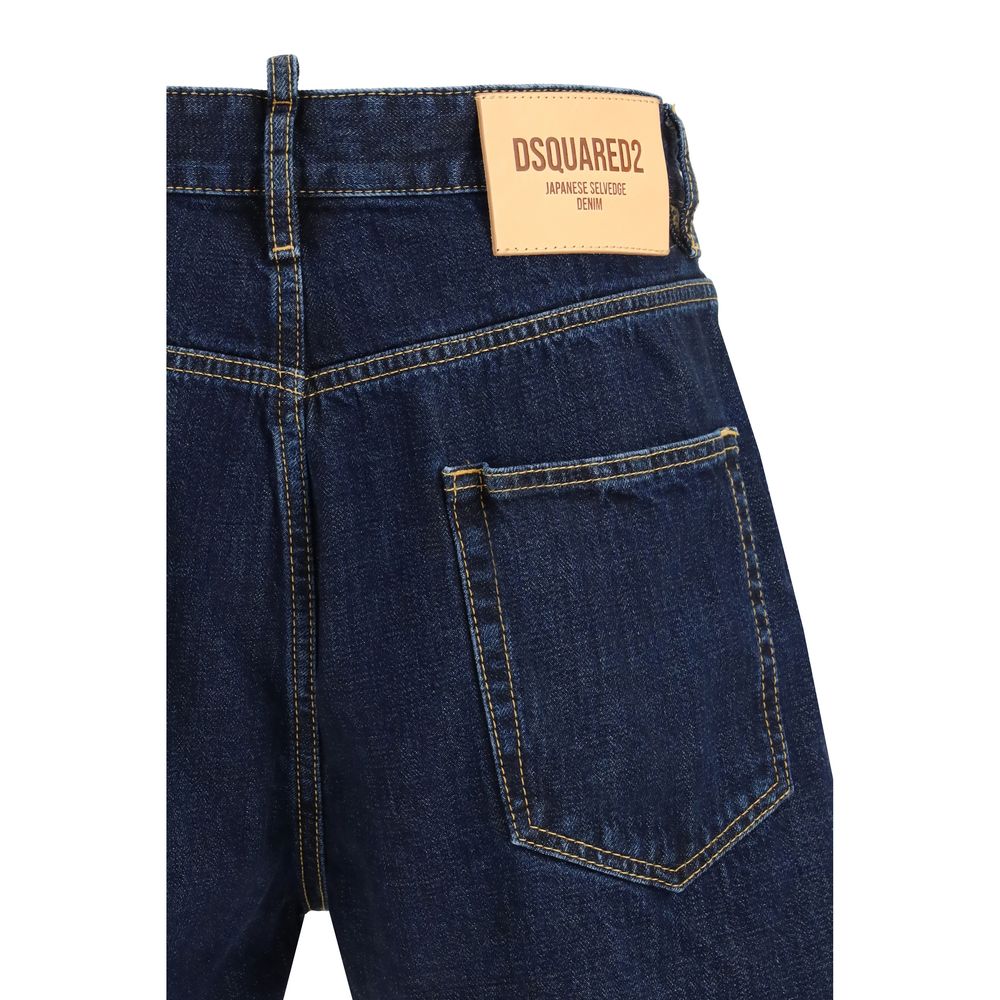 Blue Cotton Bermuda Shorts with Belt Loops