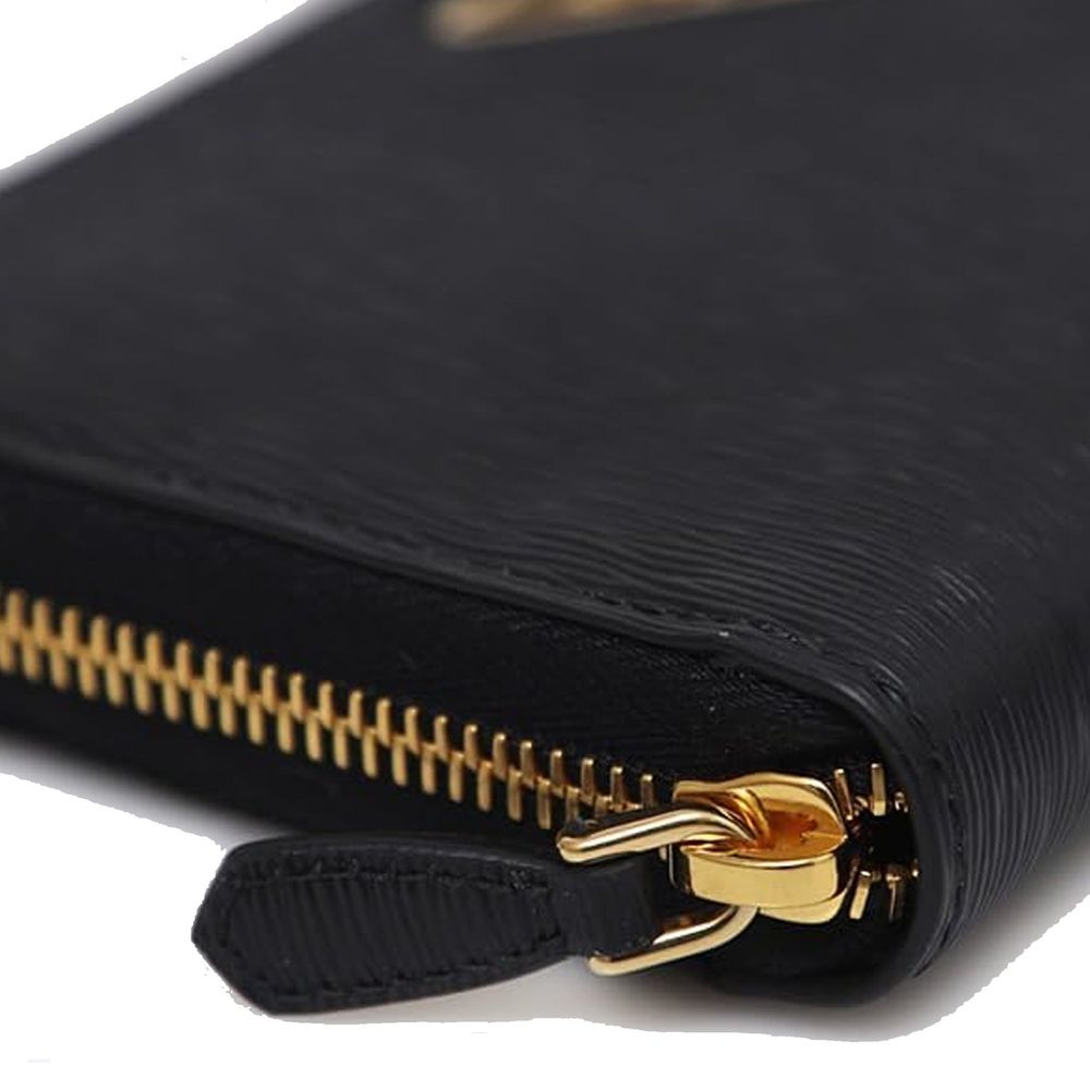 Black Leather Wallet with Zip Closure and Card Slots