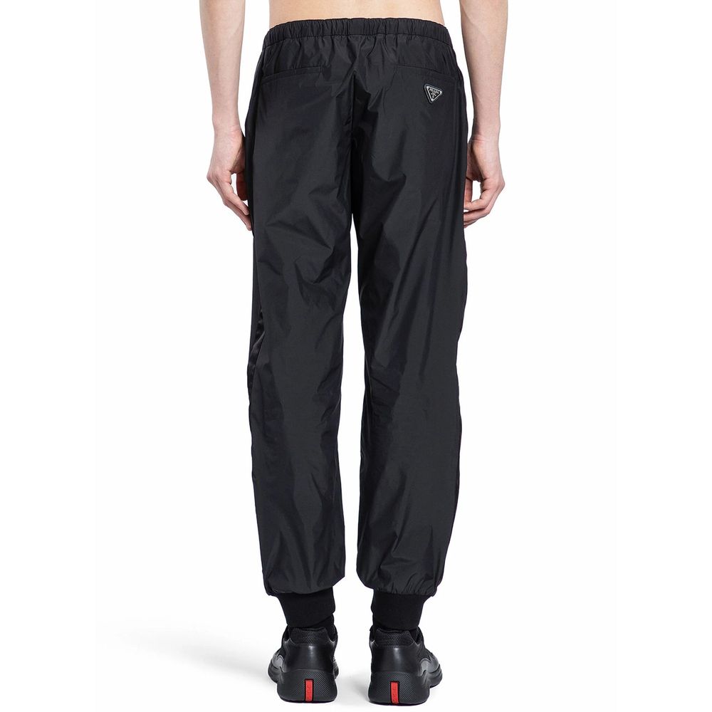 Black Synthetic Joggers with Satin Side Bands