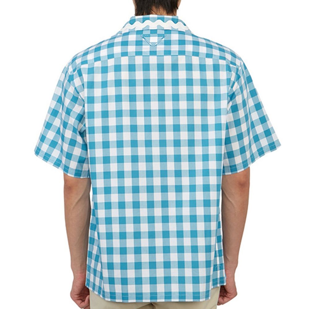 Blue Cotton Checked Shirt with Pocket for Men
