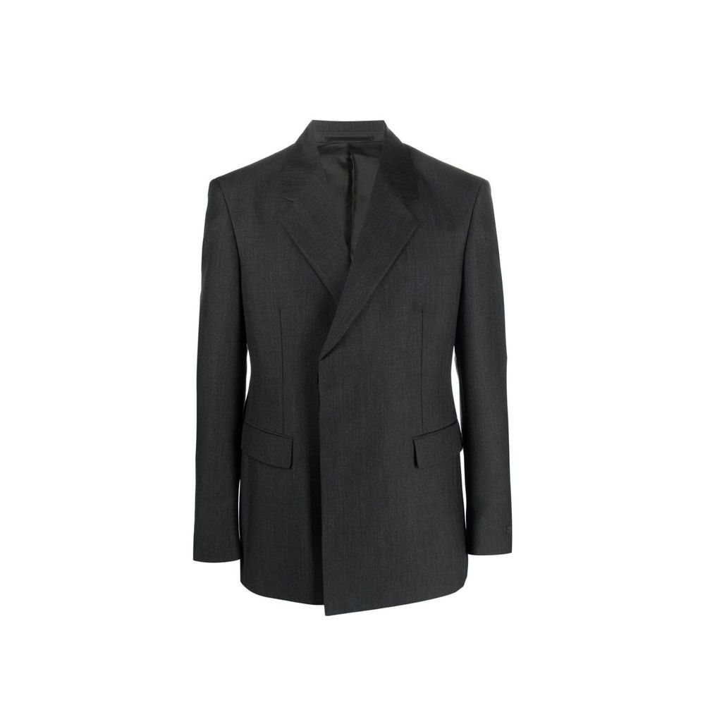 Gray Wool Blazer with Button Closure
