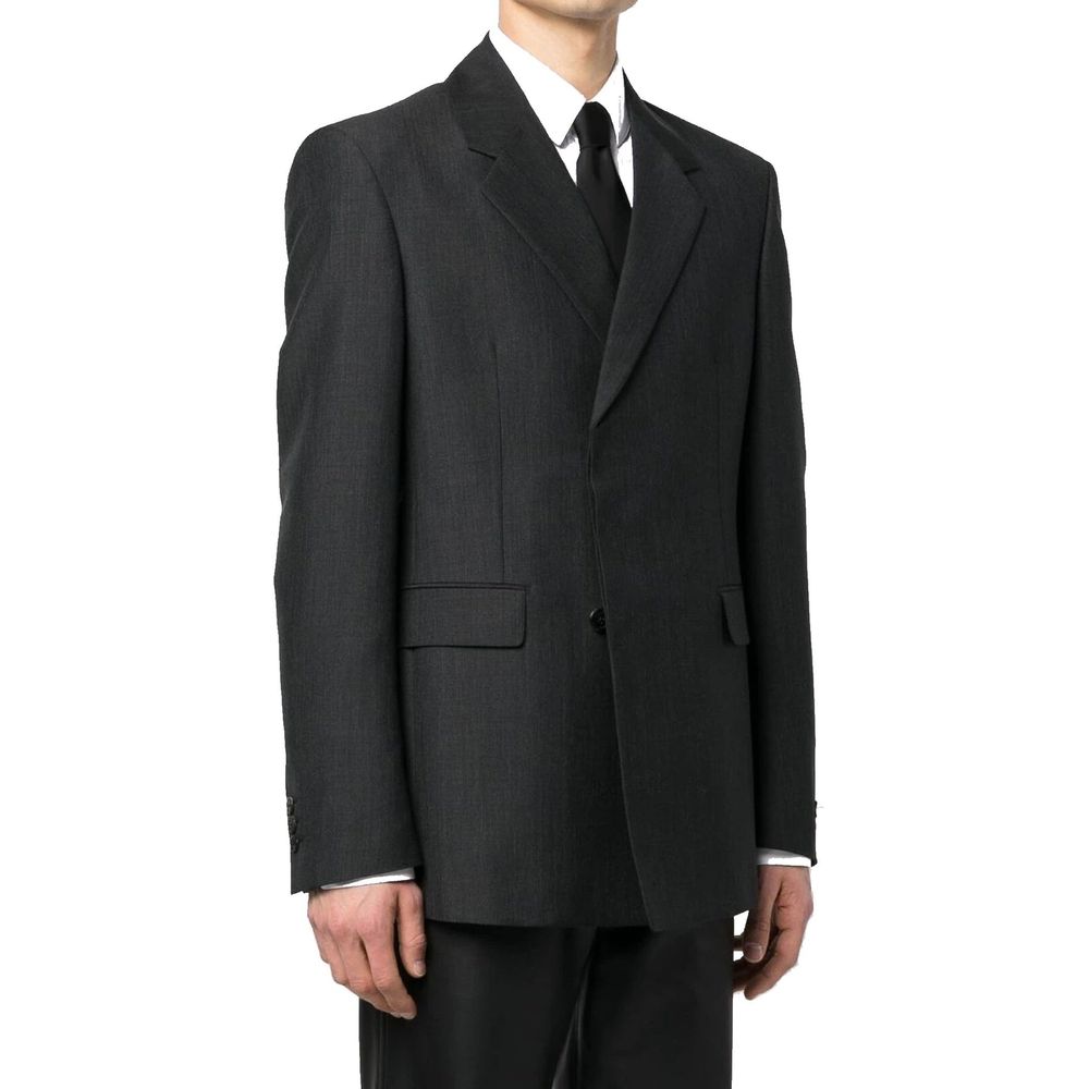 Gray Wool Blazer with Button Closure