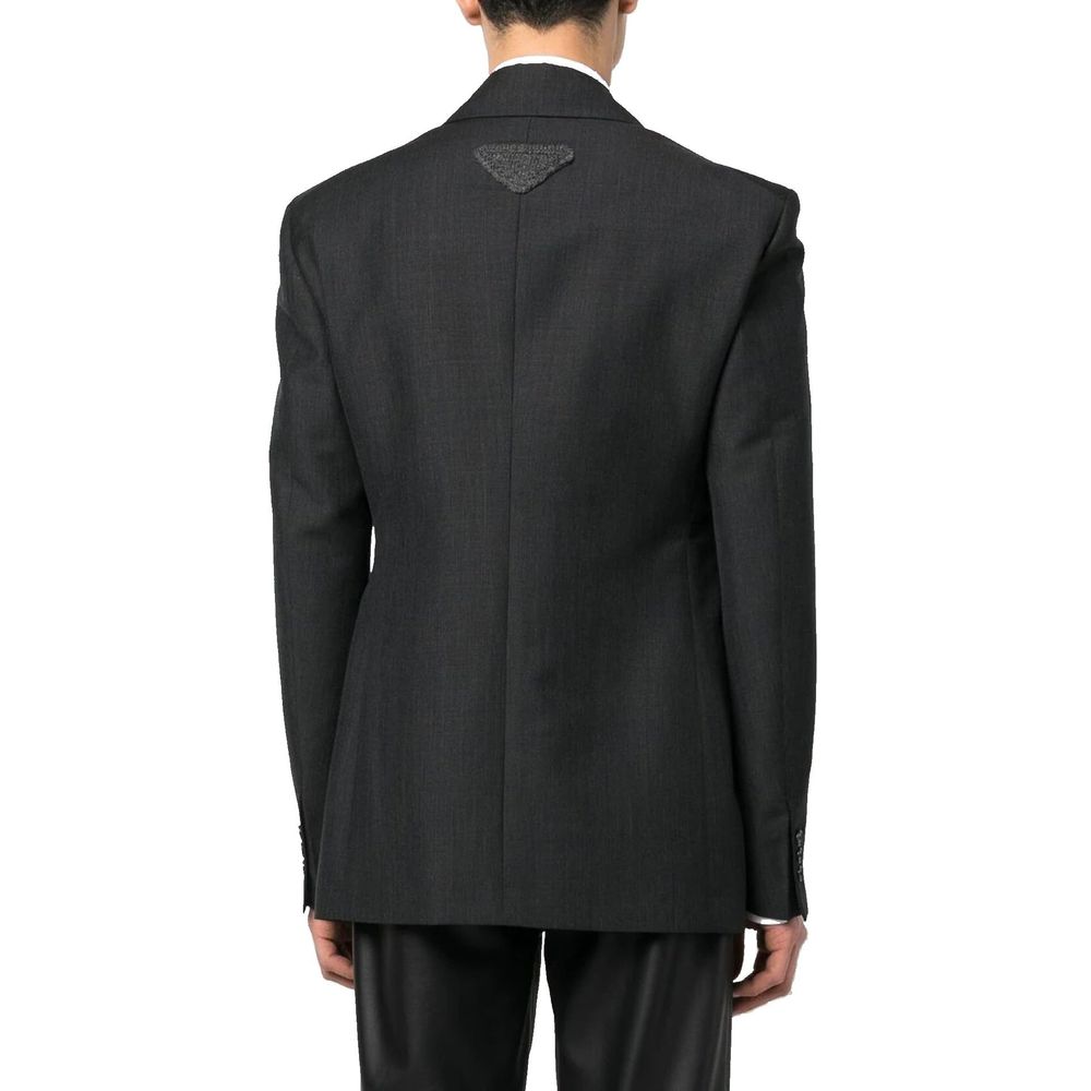 Gray Wool Blazer with Button Closure