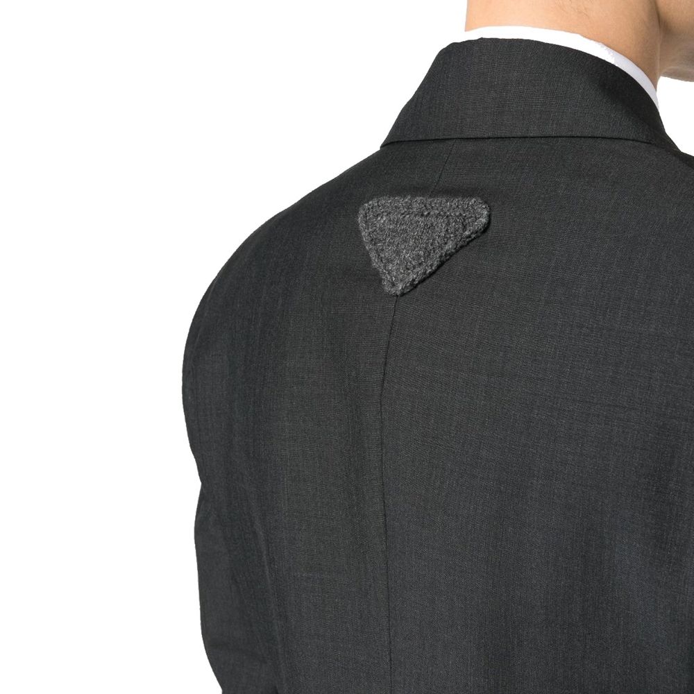 Gray Wool Blazer with Button Closure