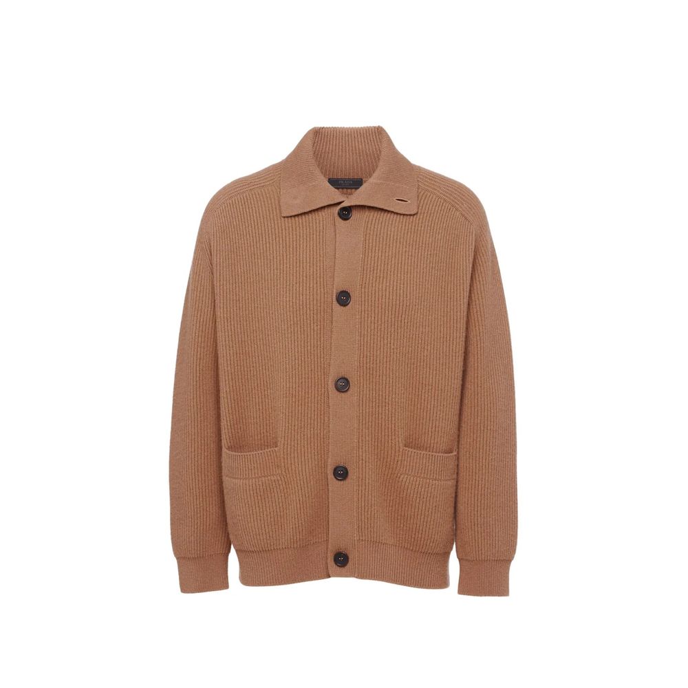 Brauner Wollcardigan mit Knöpfen vorne