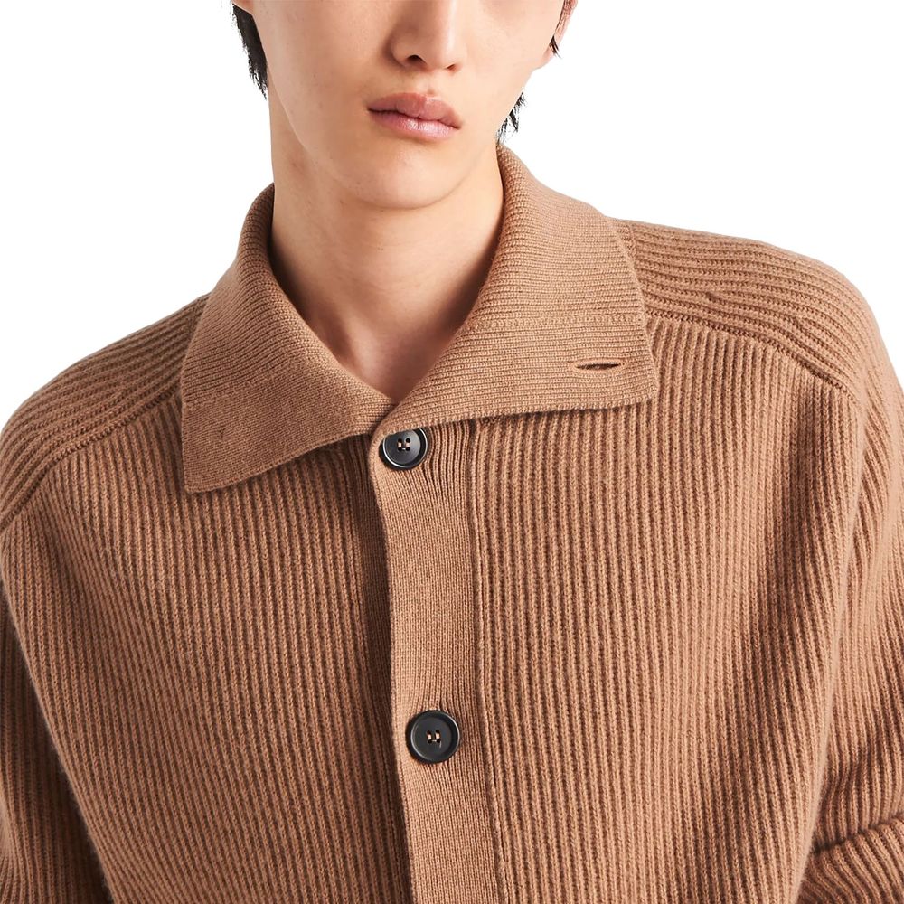 Brown Cashmere Cardigan with Front Buttons