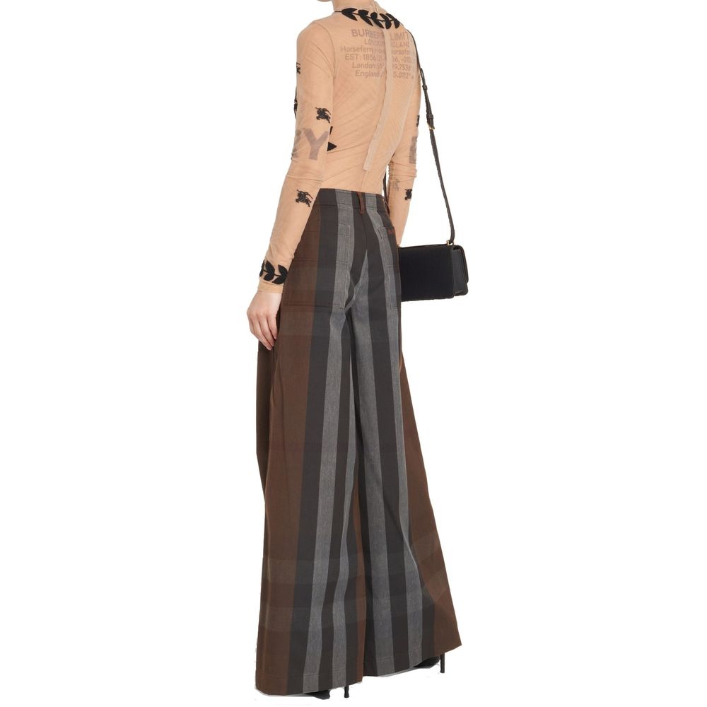 Brown Wide-Leg Cotton High-Waist Casual Pants