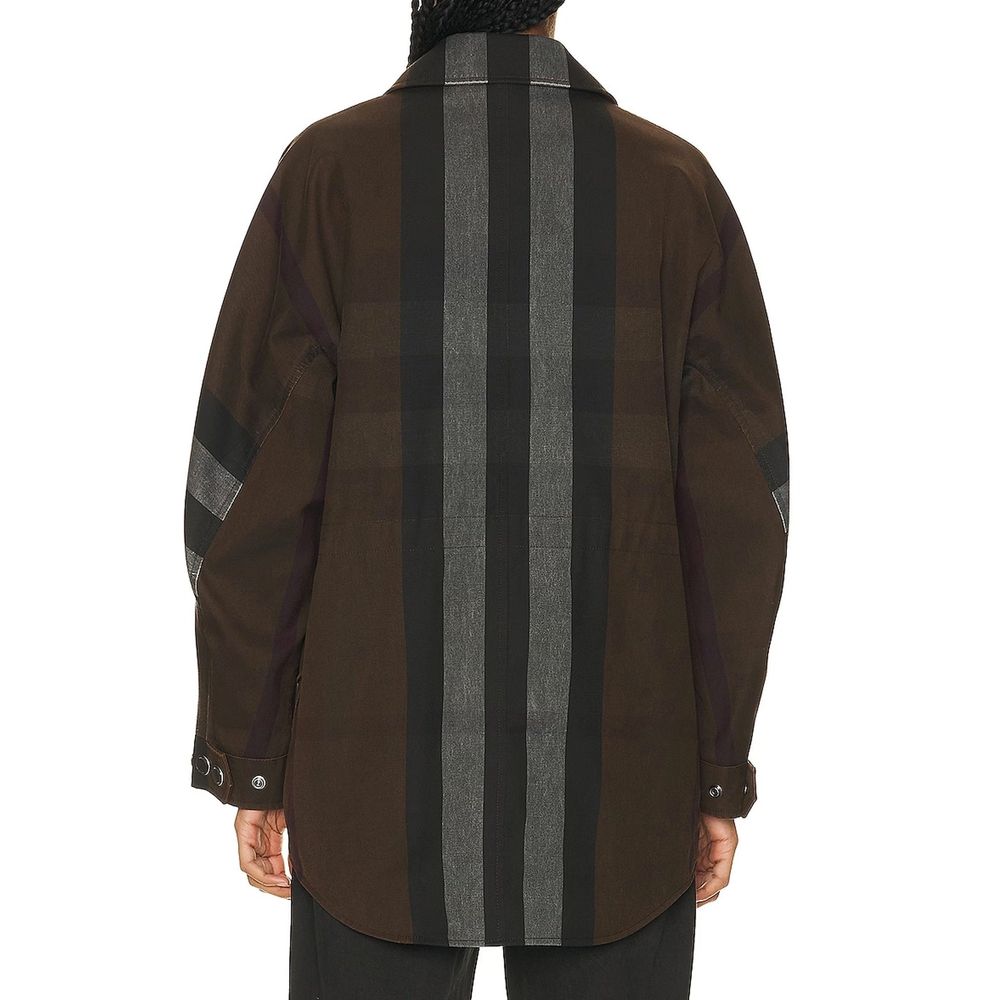 Damenparka aus brauner Baumwolle mit Knopf- und Reißverschluss