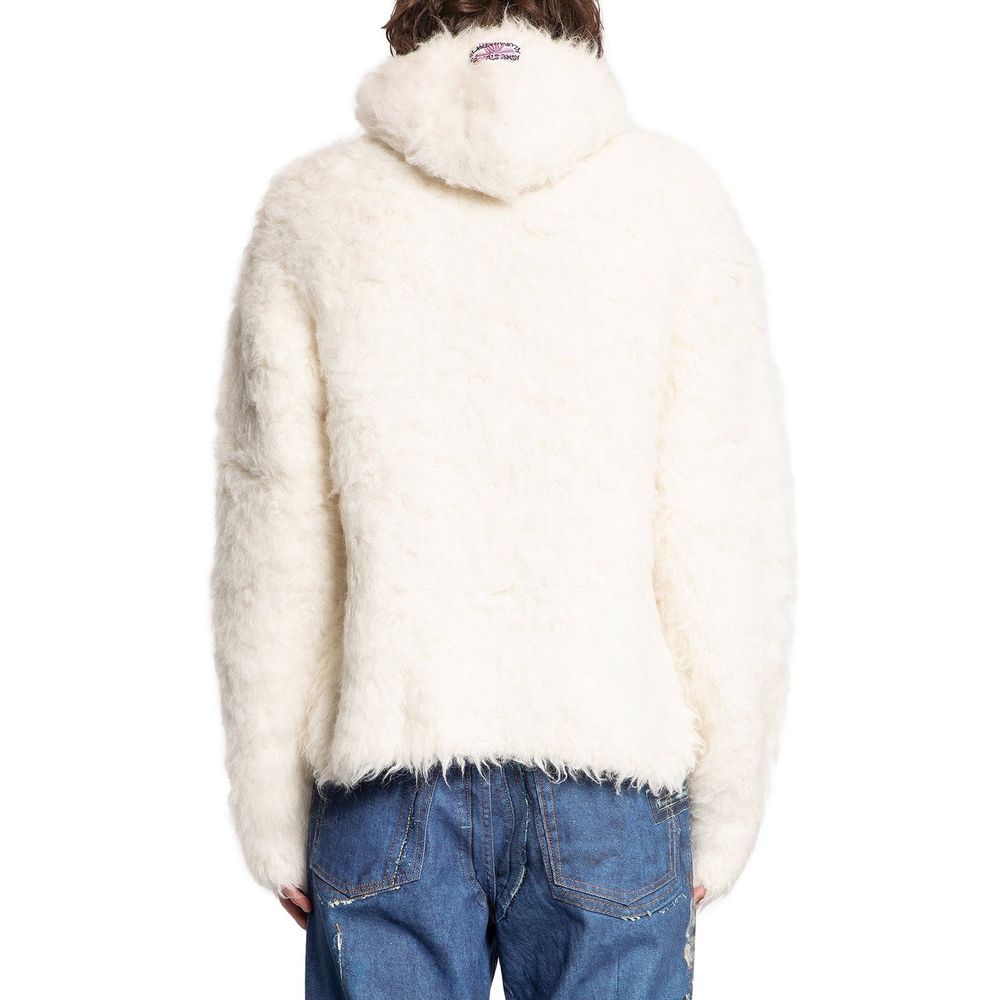 White Alpaca Leather Hoodie Sweatshirt
