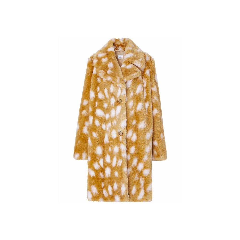 Beige Leather Coat with Button Closure