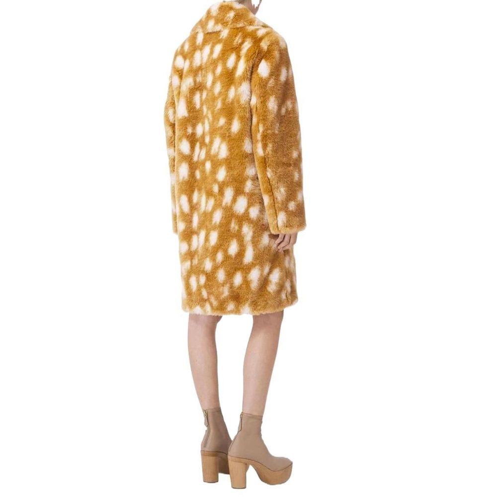 Beige Leather Coat with Button Closure and Pockets