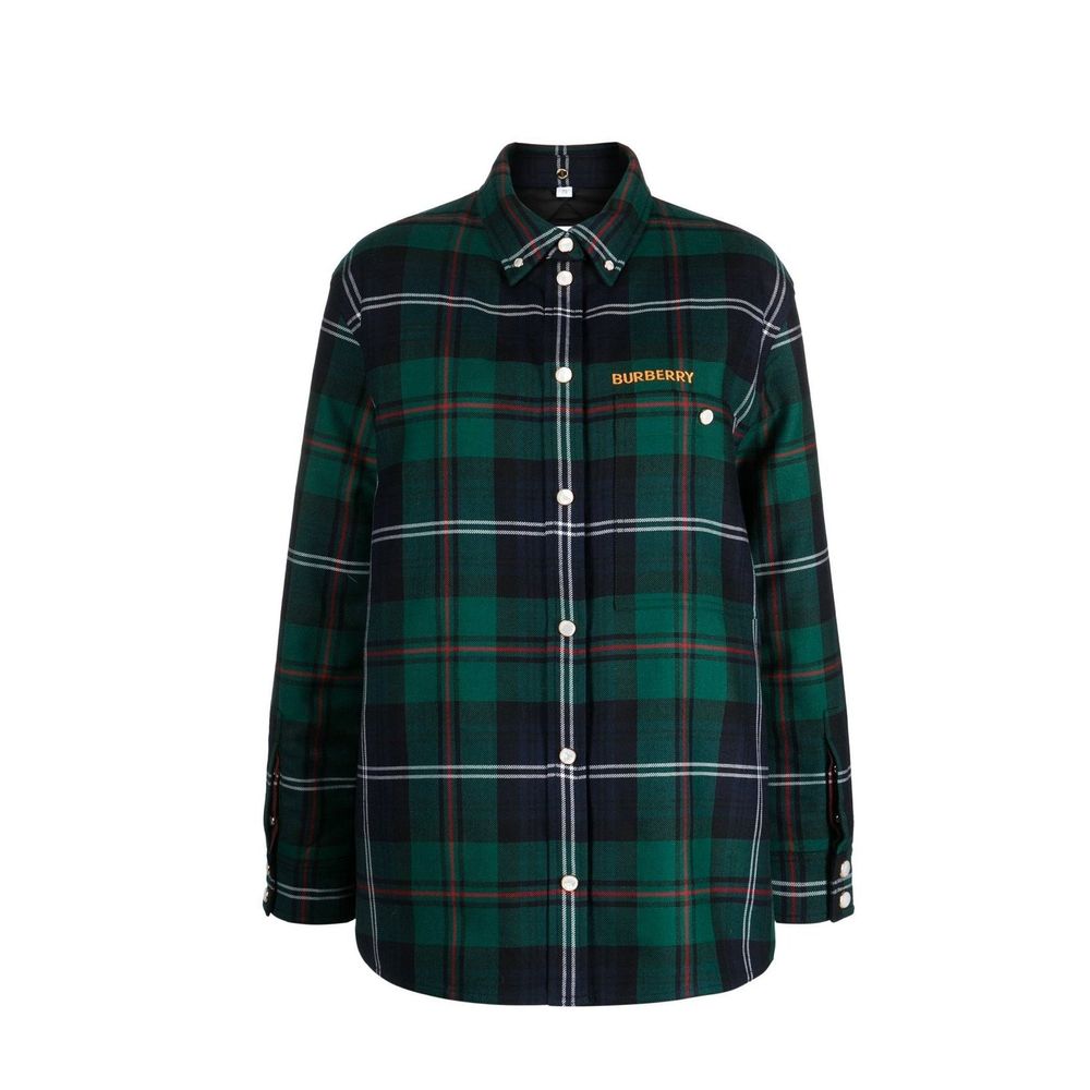 Zweifarbige, wattierte Wolljacke mit gesticktem Logo