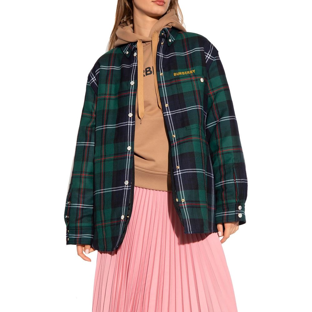 Zweifarbige, wattierte Wolljacke mit gesticktem Logo