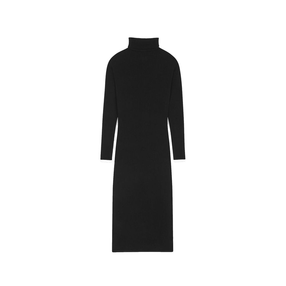 Black Wool Casual Dress with Side Vent