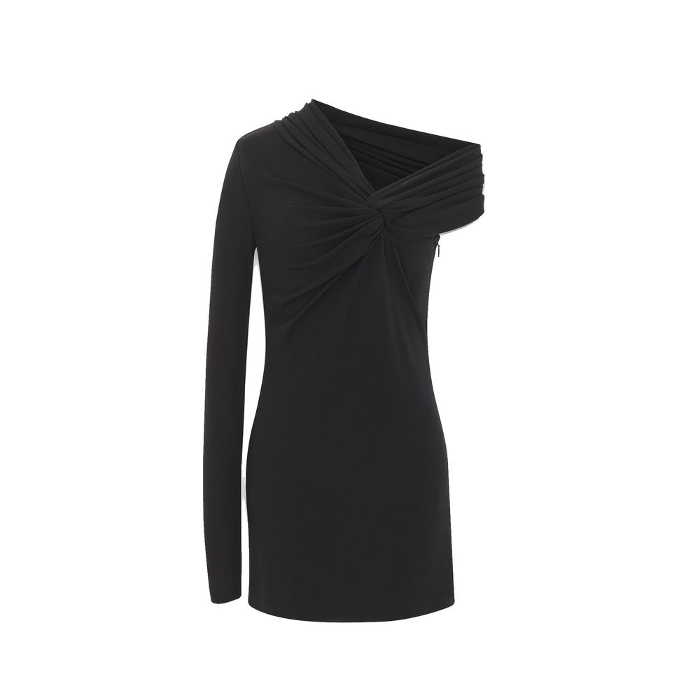 Schwarzes asymmetrisches schulterfreies Kleid aus Synthetik