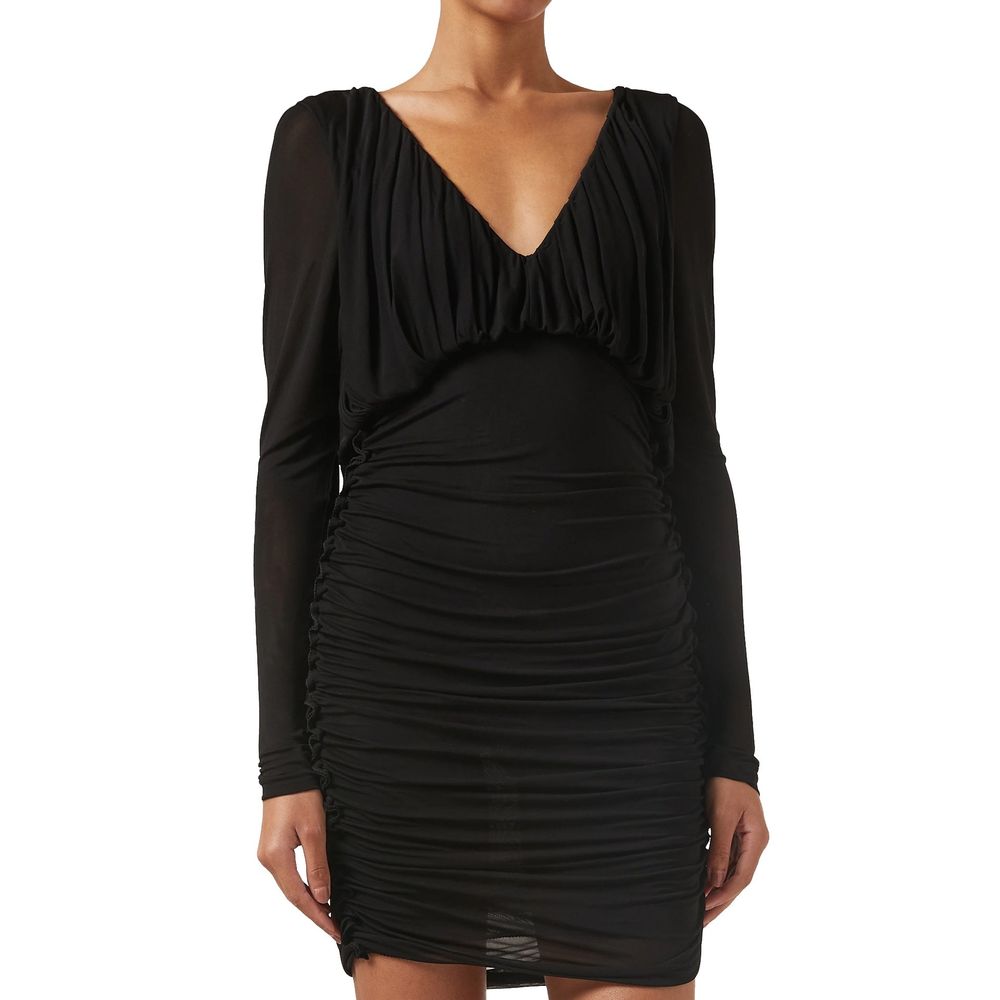 Schwarzes synthetisches Cocktailkleid mit V-Ausschnitt