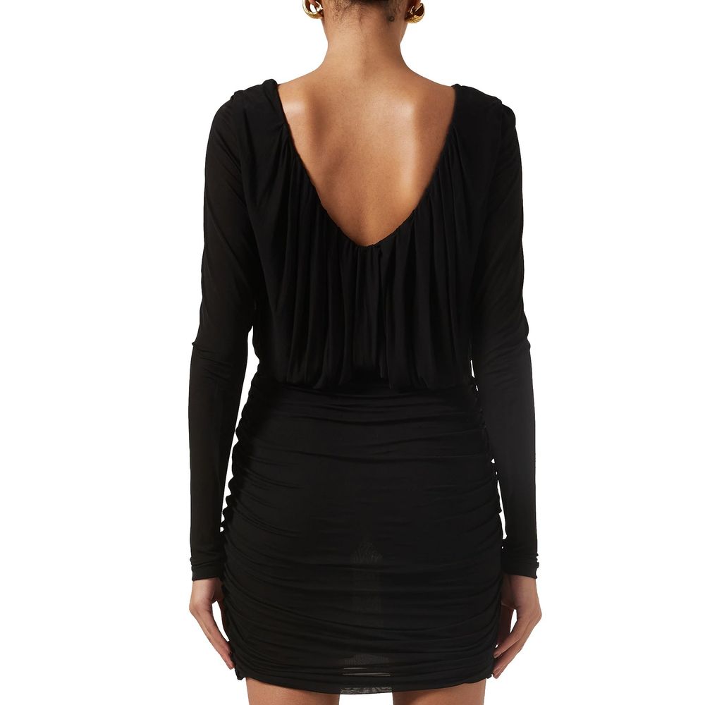 Schwarzes synthetisches Cocktailkleid mit V-Ausschnitt