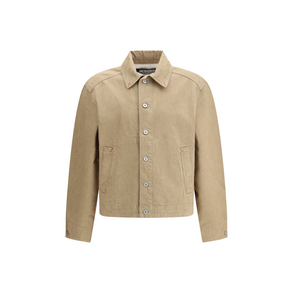 Beige Cotton Denim Jacket with Metal Buttons