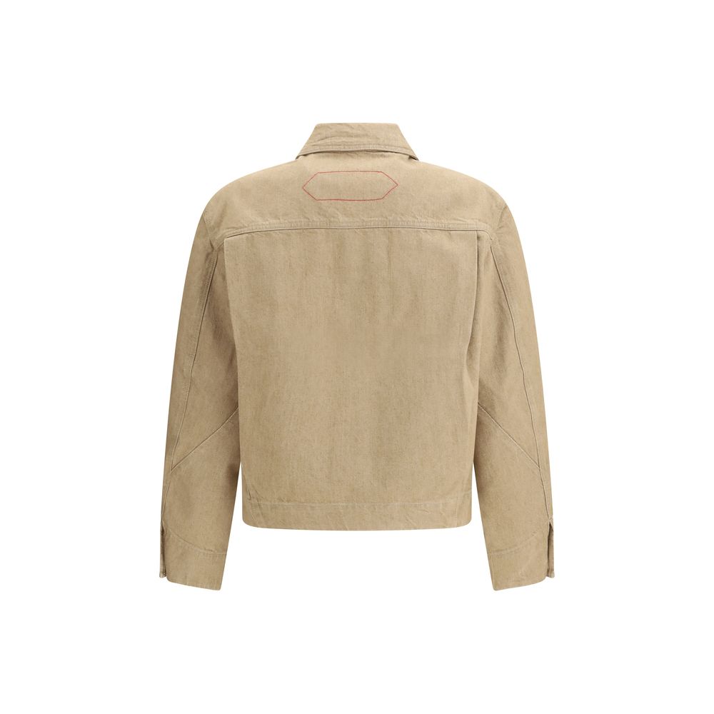 Beige Cotton Denim Jacket with Metal Buttons