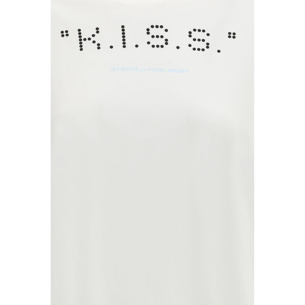 White Cotton T-Shirt with Kiss Quote Print by Off-White