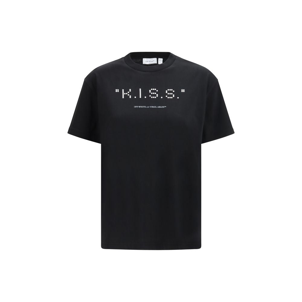 Schwarzes Baumwoll-T-Shirt mit Kiss-Zitat-Print