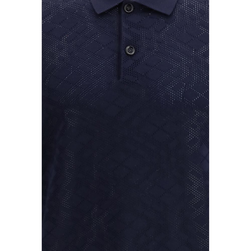 Blue Wool Polo Shirt with Iconic Check Pattern
