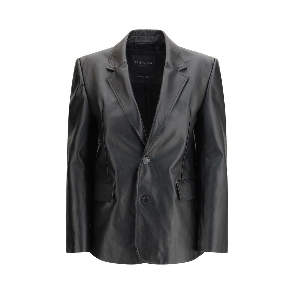 Schwarze Lederjacke mit klassischem Revers