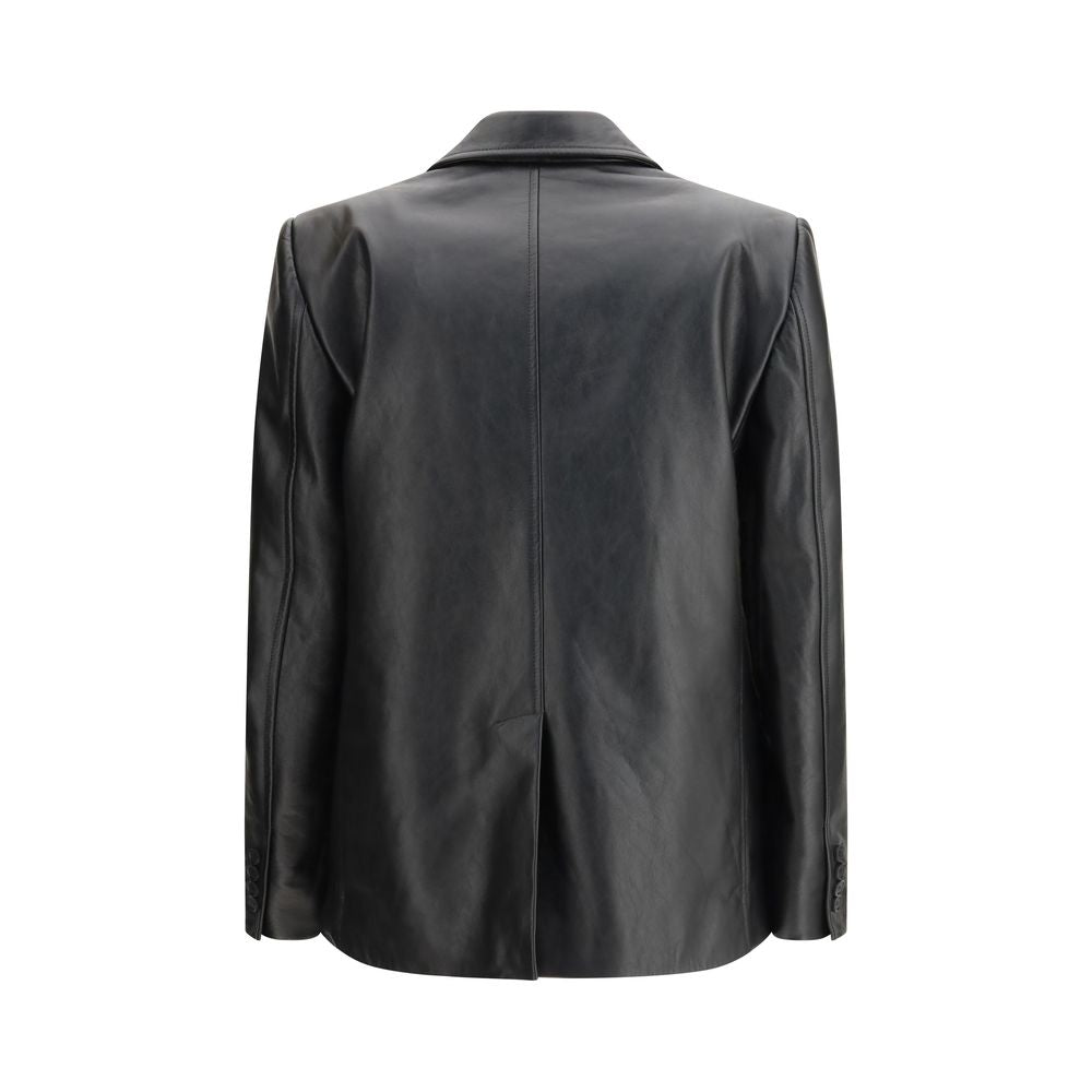 Schwarze Lederjacke mit klassischem Revers