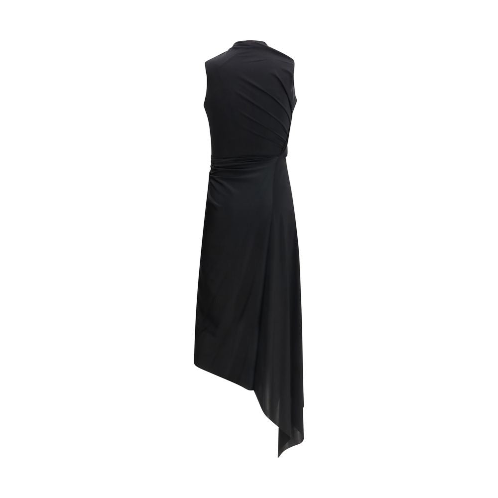 Schwarzes drapiertes Midikleid aus Kunstfaser