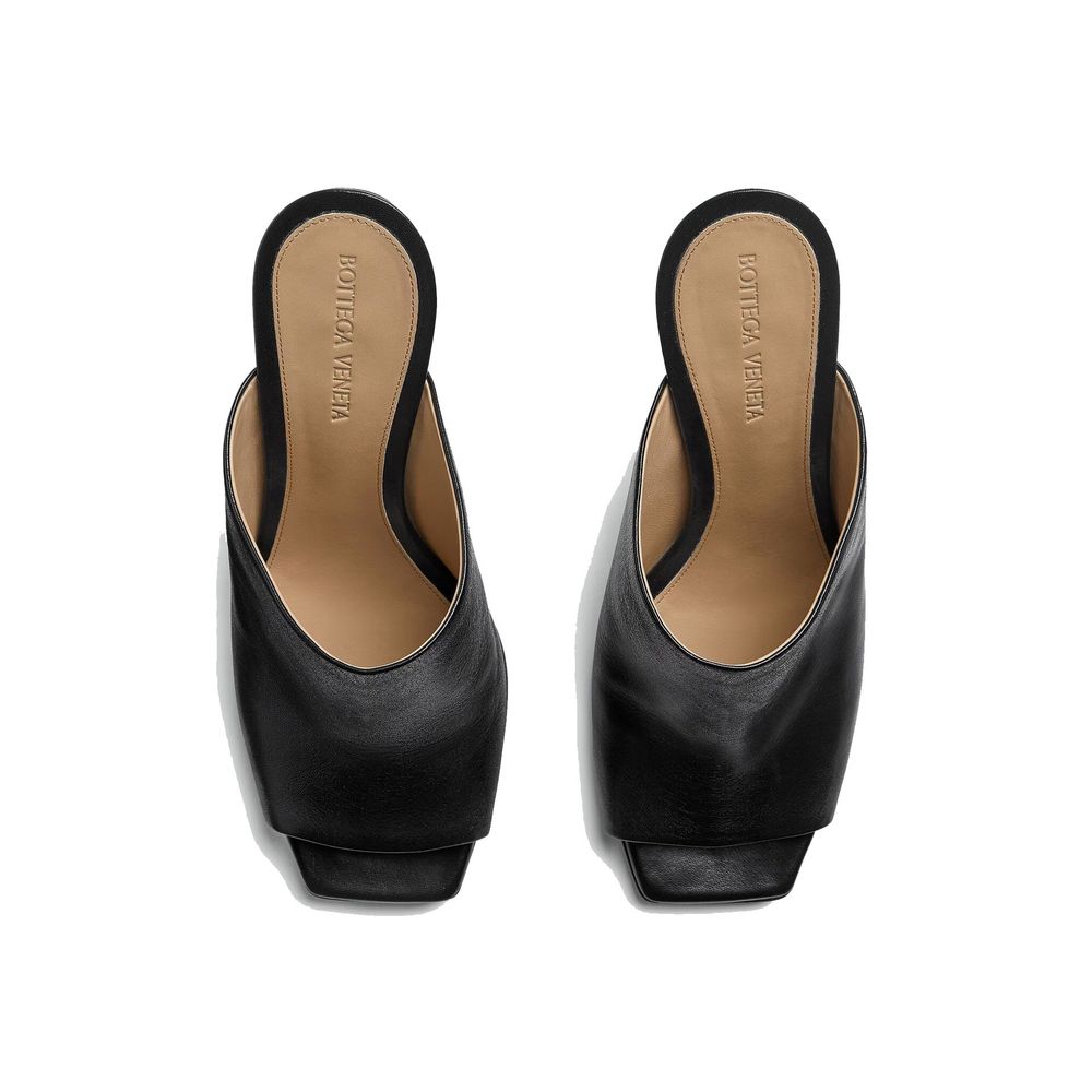 Black Leather Mules with Signature Knot Heel