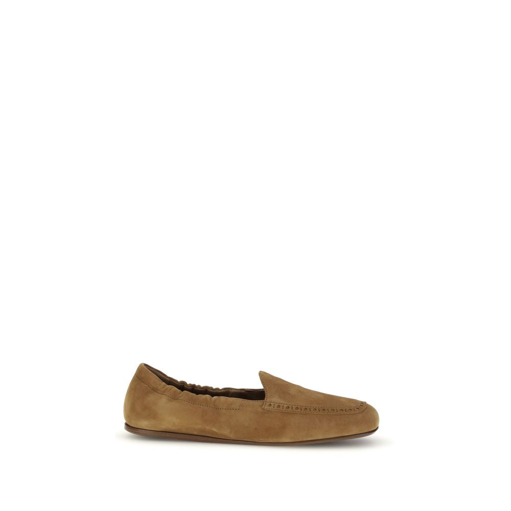 Brown Leather Slip-On Loafers with Gathered Sides