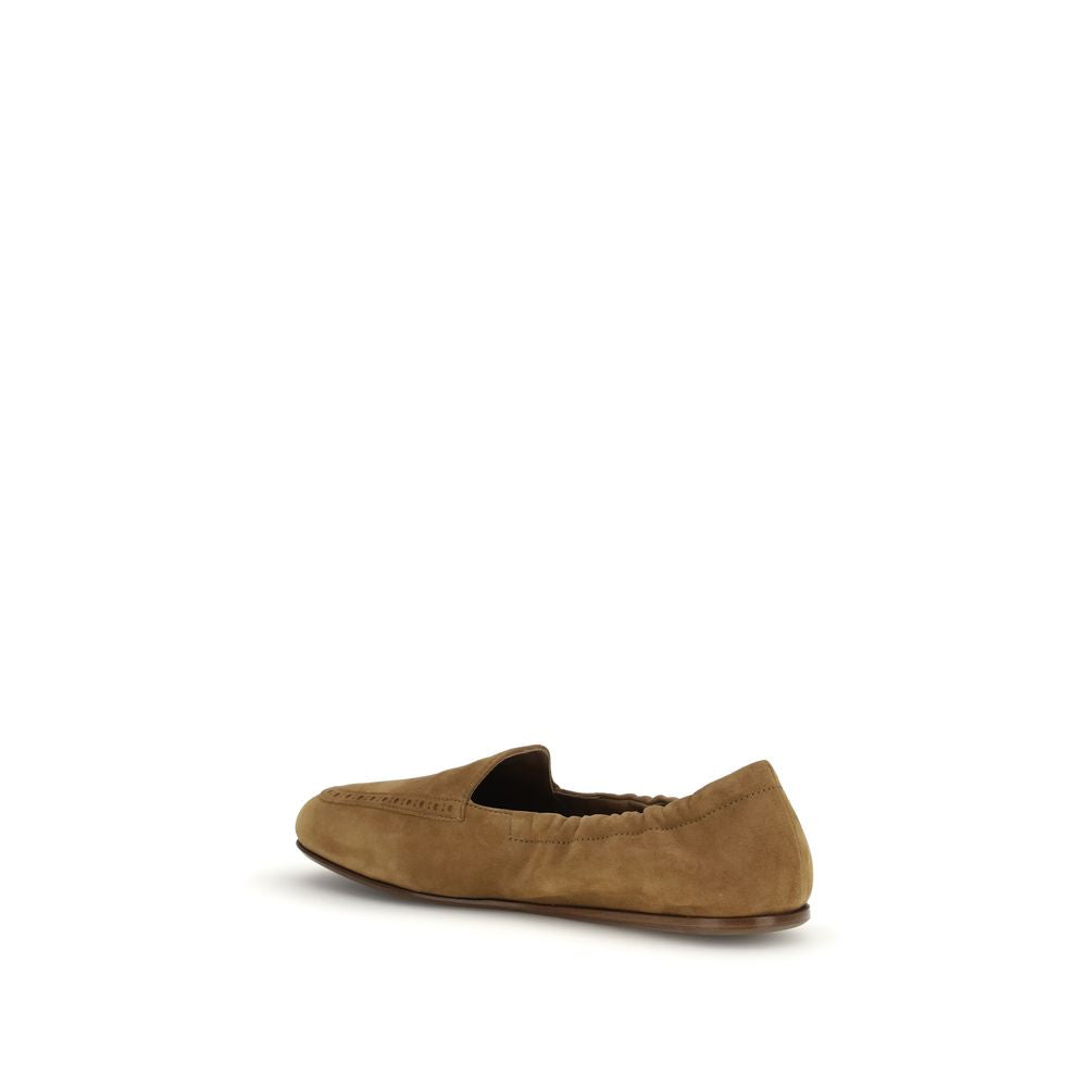 Brown Leather Loafers with Gathered Sides Slip-On