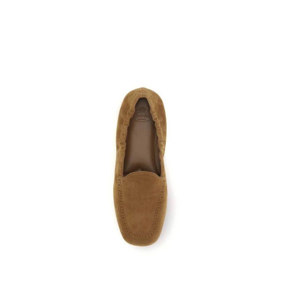 Brown Leather Loafers with Gathered Sides Slip-On