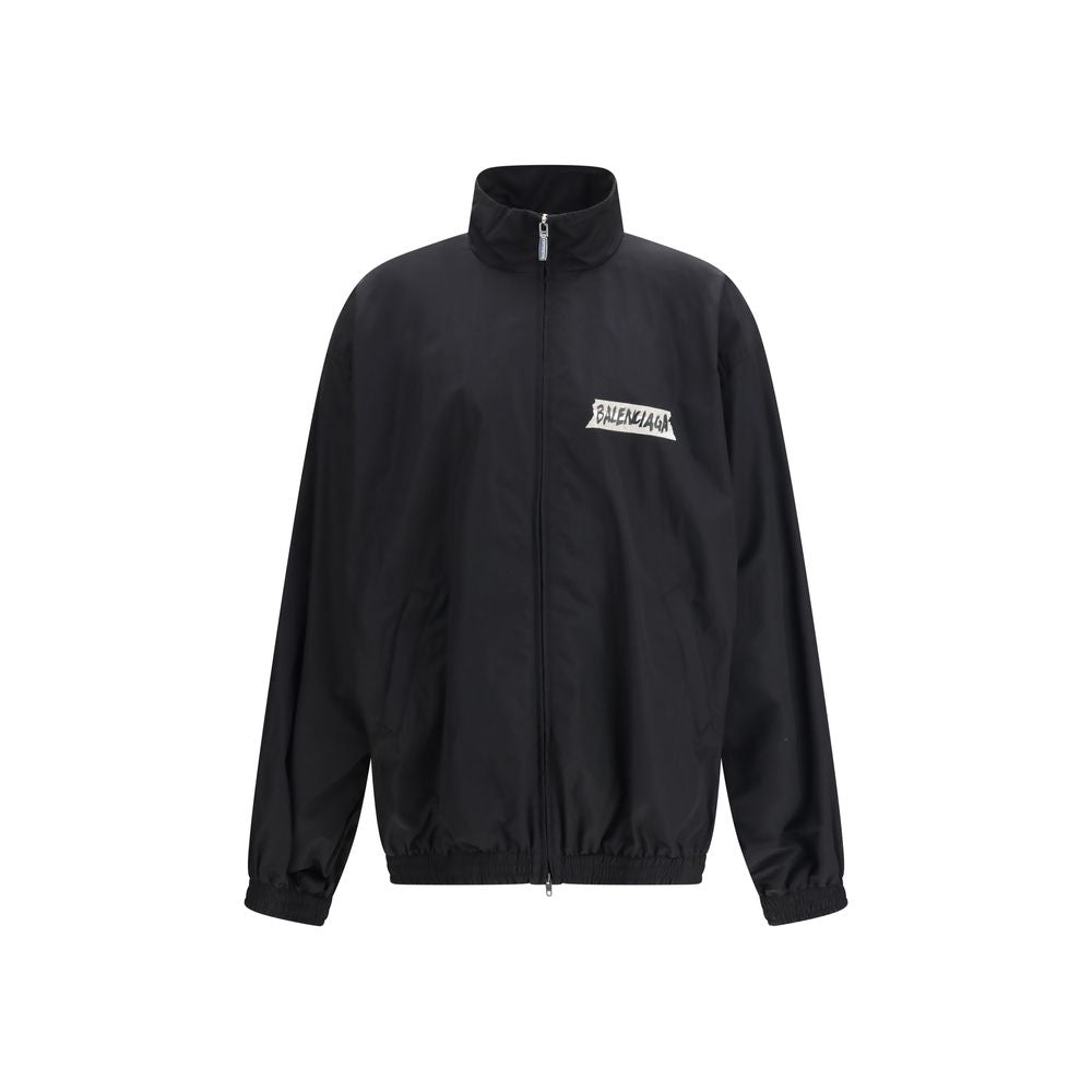Schwarze Baumwoll-Shell-Jacke mit Masking-Tape-Detail