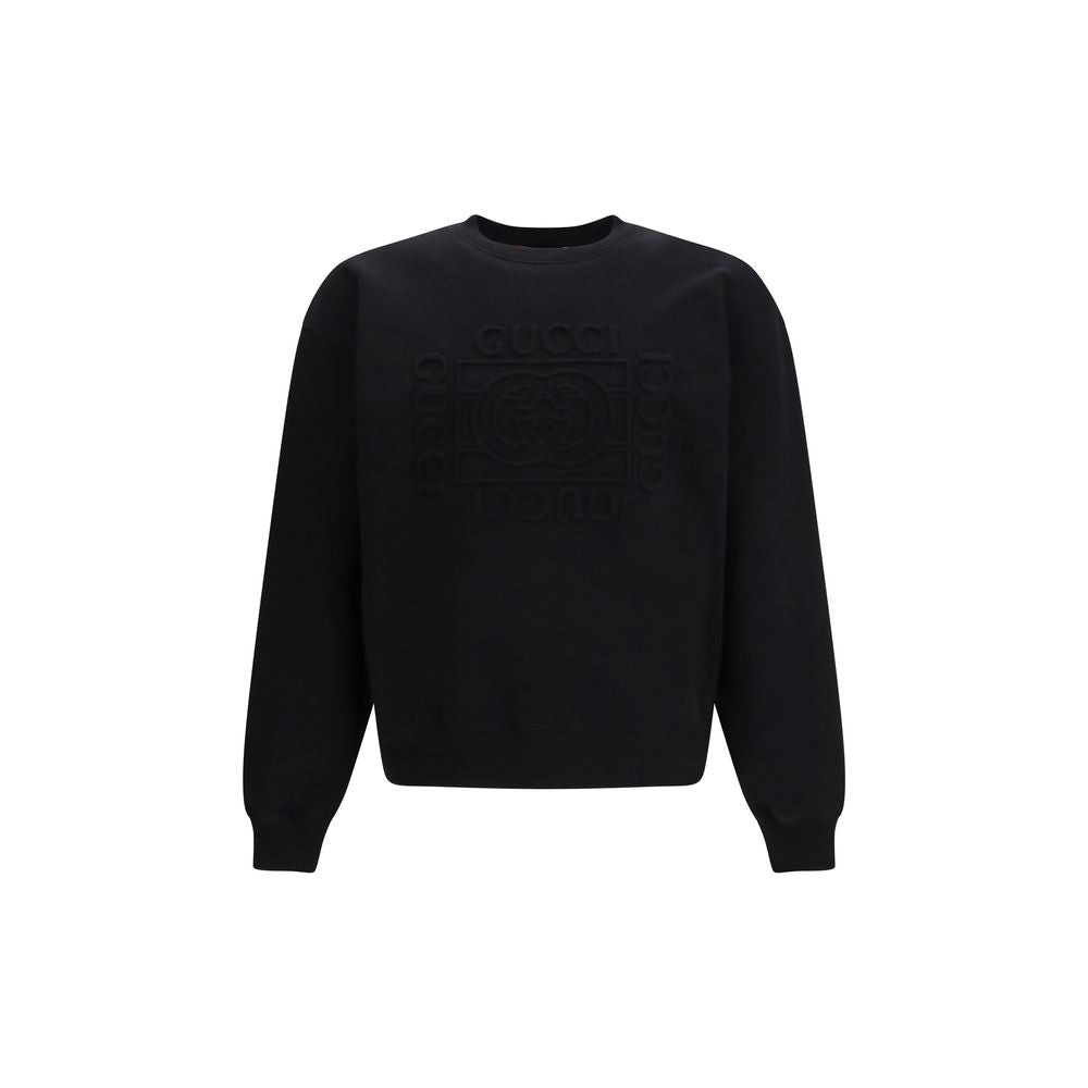 Schwarzes Baumwollsweatshirt mit erhabenem Logo von Gucci