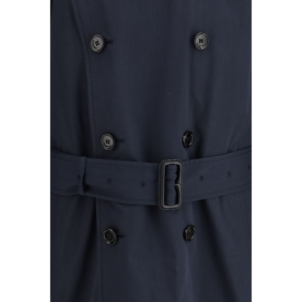Blue Burberry Trench Coat with Belt and Check Lining