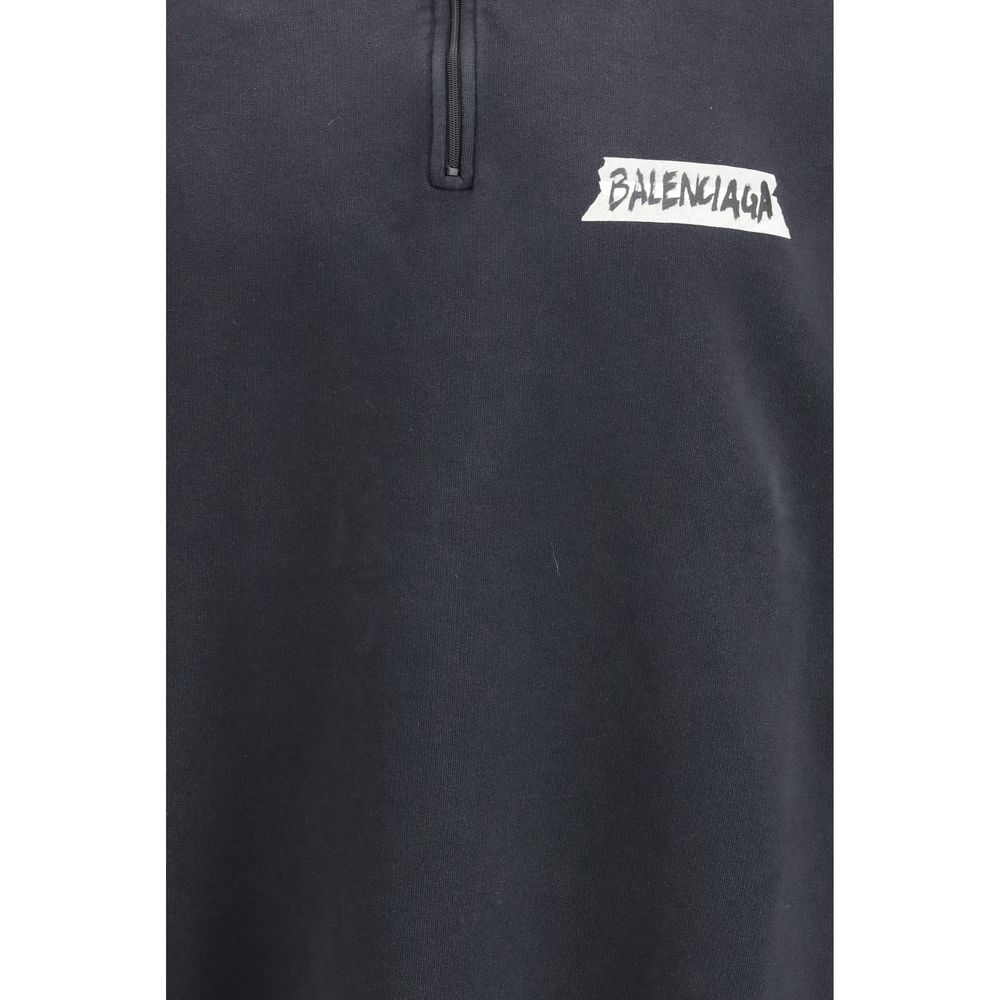 Schwarzes Oversize-Sweatshirt aus Baumwolle mit Reißverschluss