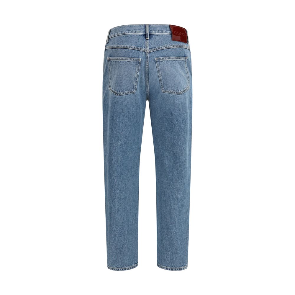 Blue Cotton Slim Fit Jeans by Gucci