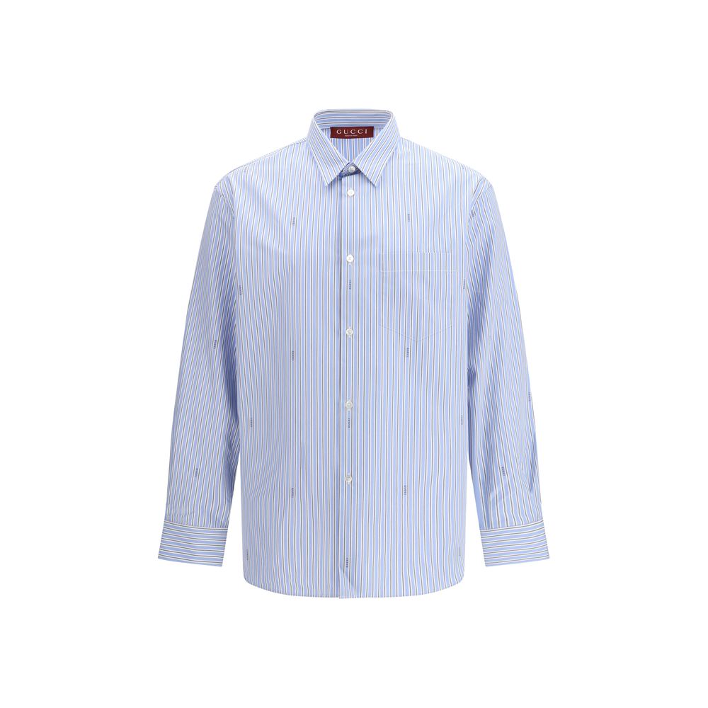 Hellblaues Baumwollhemd mit Gucci Fil Coupé Detail