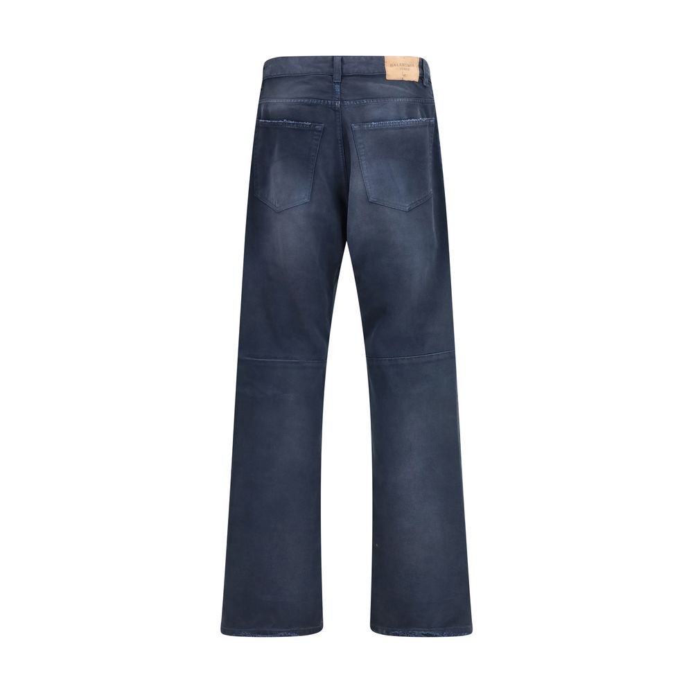 Blue Cotton Wide-Leg Relaxed Fit Jeans