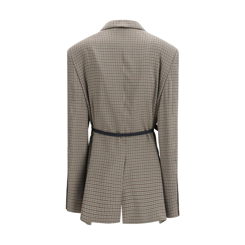 Multicolor Synthetic Vichy Coat with Tie Detail