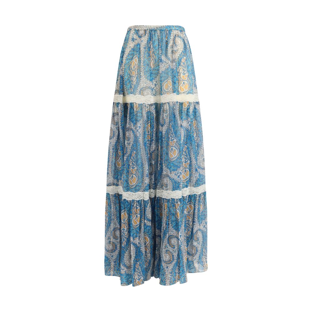 Multicolor Silk Maxi Skirt with Lace Inserts
