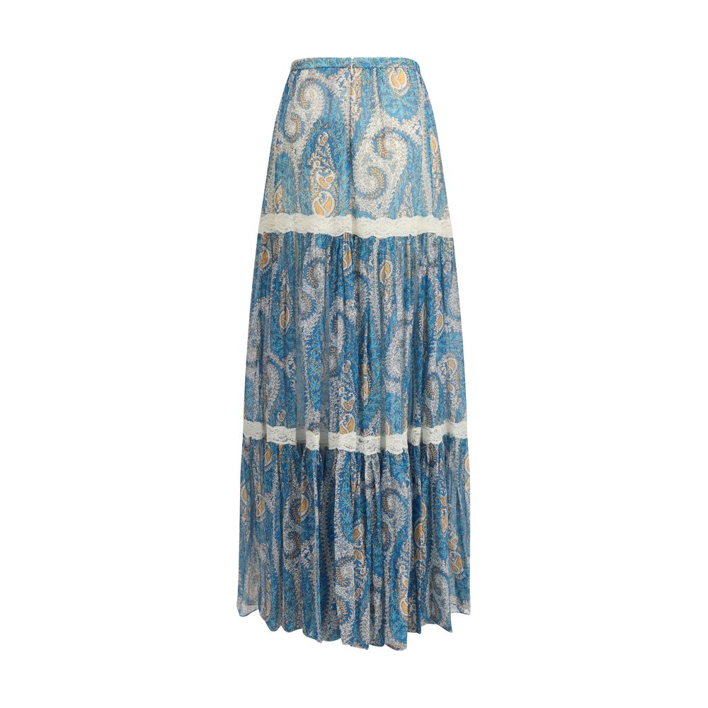 Multicolor Silk Maxi Skirt with Lace Inserts