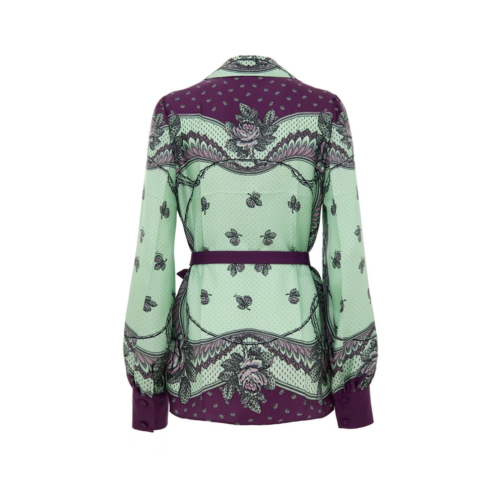 Mint Green Silk Shirt with Floral Print