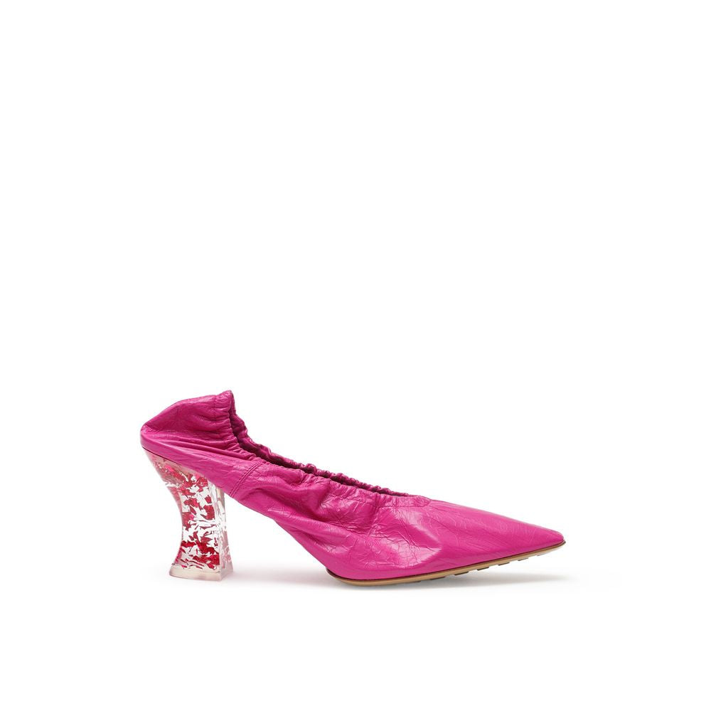 Fuchsia Leather Almond Pumps with Plexiglass Heel