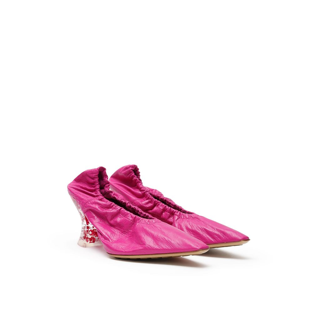 Fuchsia Leather Almond Pumps with Plexiglass Heel