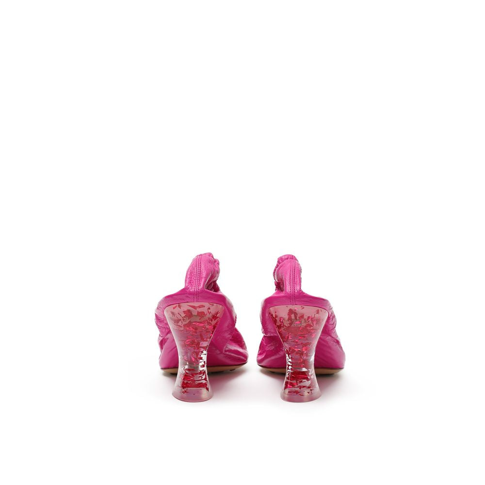 Fuchsia Leather Almond Pumps with Plexiglass Heel